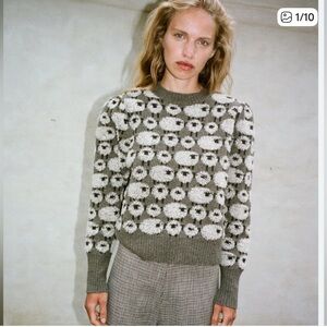 Sea New York Charcoal and Cream Sheep Sweater 🐑 100% Merino Wool
